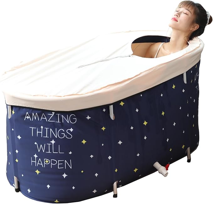 BDL Portable Folding Bathtub Soaking Bath Tub, Separate Family Bathroom SPA Tub for Adult, Freestanding Bathtub for Shower Stall,Thickening with Thermal Foam to Keep Temperature Starry Night Blue