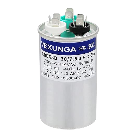 VEXUNGA 30/7.5 uF 30+7.5 MFD 370V or 440V Dual Run Start Round A/C Capacitor by VEXUNGA