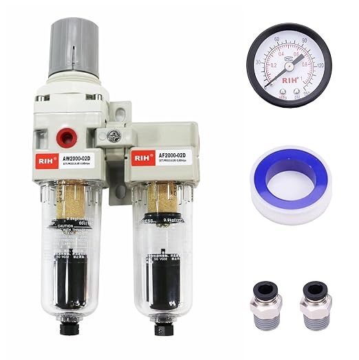 RIH Pneumatics 1/4'' NPT Auto Drain Compressed Air Double Filter & Regulator by RIHRightPneumatic
