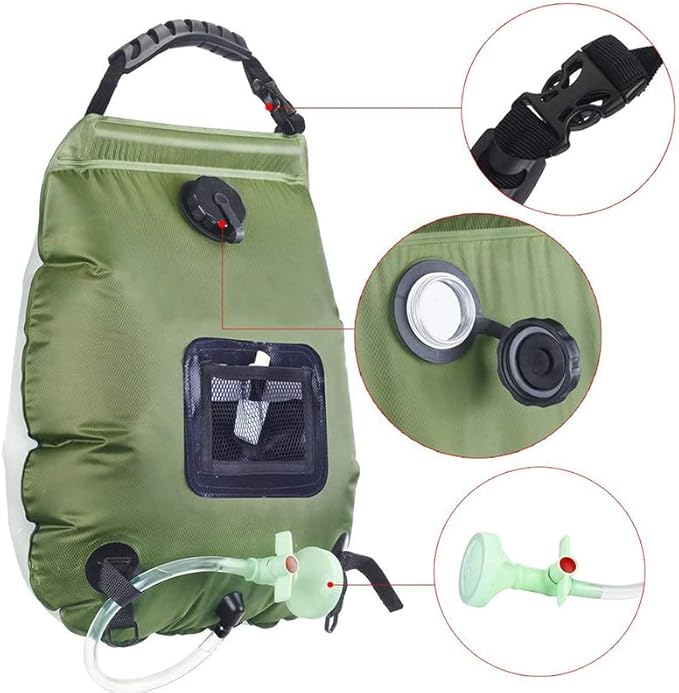 Solar Shower Bag 5 gallons 20L Solar Heating Camping Bath Bag, Large Capacity Water Storage Bath, Removable Hose,On Off Switchable Shower Head for Traveling Beach Swimming, Hiking