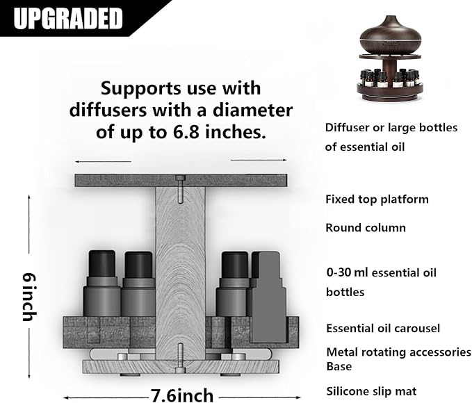 TJ.MOREE Bamboo Essential Oil Organizer 2-Tier Carousel Holder Black Walnut | - Image 3
