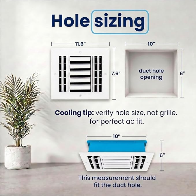 10x6 Inch Aluminum 3-Way Air Vent Register Wall Ceiling HVAC Cover - Image 3