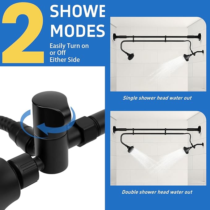 Tandem Shower Heads, Double Shower Head for Couples, Dual Shower Head System for Two People, High Pressure and Adjustable Double Shower Heads (Black)