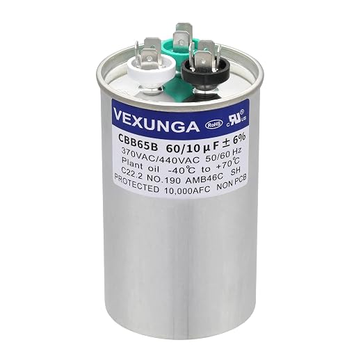 VEXUNGA 60/10 uF 60+10 MFD 370VAC or 440VAC Dual Run Start Round A/C Capacitor by VEXUNGA