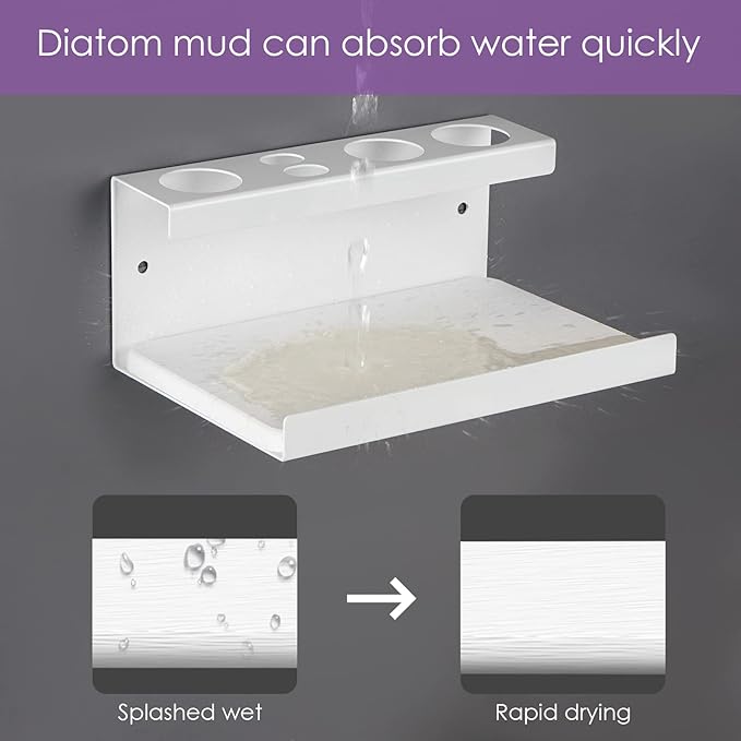 Electric Toothbrush Countertop Holder with Diatomite Stone - Bathroom Sink Organizer or Wall-Mounted Rack, Compatible with Philips Sonicare, Oral-B (White)
