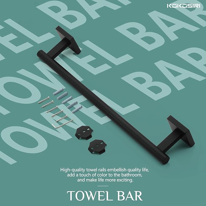 KOKOSIRI Bathroom Towel Bars 12 Inch Towel Ring Matte Black 30CM Hand Towel Holder for Bath Kitchen Wall Stainless Steel B4005BK-L12
