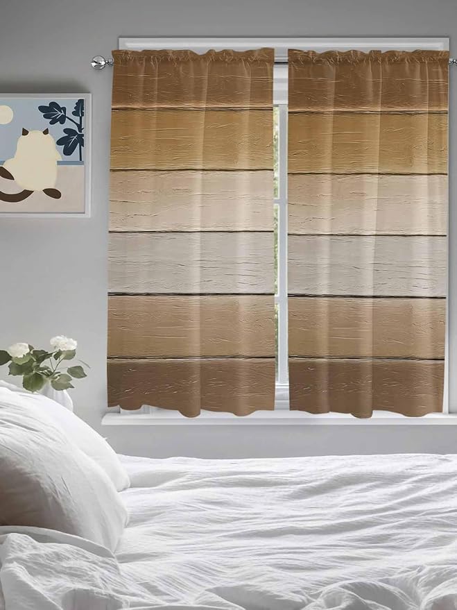 Vintage Brown Gradient Wood Grain Window Valance Curtains, Farmhouse Wood Barn - Image 5