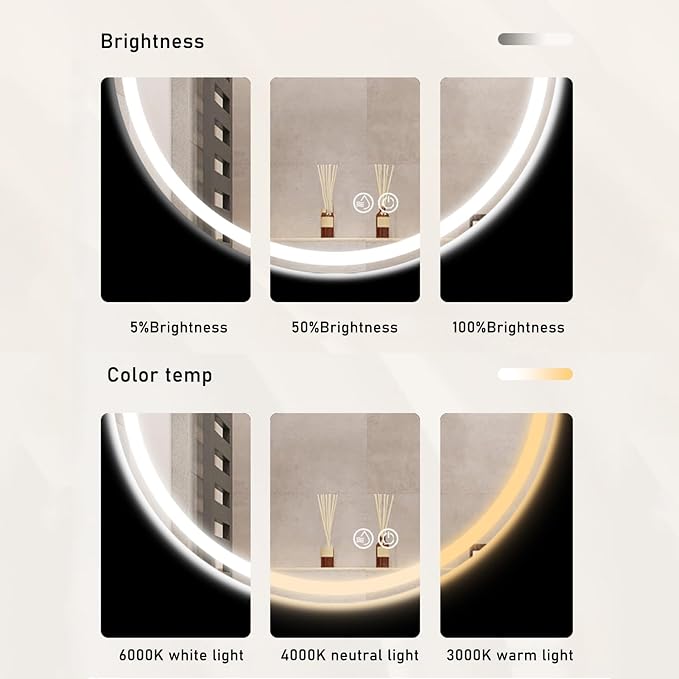 Bathroom Mirror with LED Lights, Wall Mounted Round Mirror, Mirror - Image 4