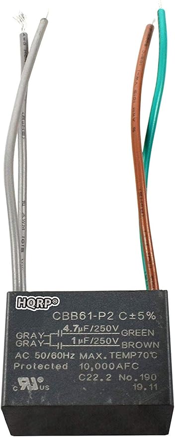 HQRP Capacitor fits Hampton Bay Ceiling Fan CBB61 4.7uf+1uf 4-Wire UL Listed - Image 2