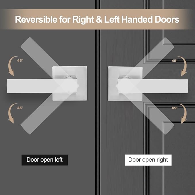 Square Passage Door Lever, Heavy Duty Interior Door Handles for Hallway& Closet Non-Locking Door Knob in Satin Nickel Keyless Door Lockset for Right & Left Side Door, 5 Pack