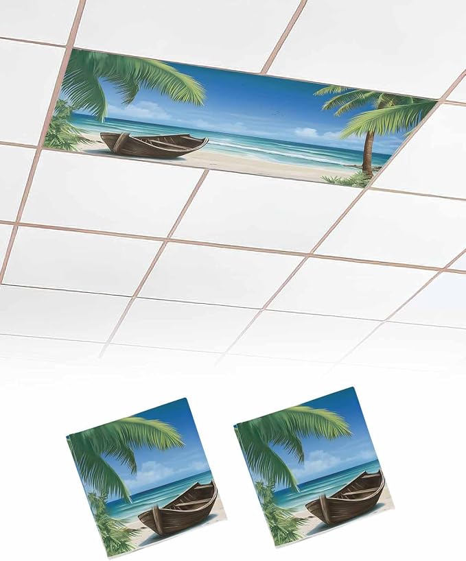 Summer 2 Pcs Fluorescent Light Covers, Ocean Beach Palm Tree Nautical Vessel by Gsypo