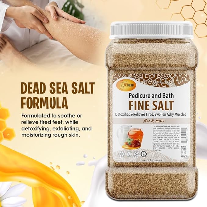 SPA REDI - Detox Foot Soak Pedicure and Bath Fine Salt, Milk and Honey, 128 Oz - Made with Dead Sea Salts, Argan Oil, Coconut Oil, and Essential Oil - Hydrates, Softens and Moisturizes