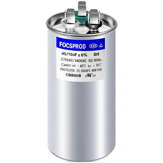 FOCSPROD 45+10 uF 45/10 MFD ±6% 370V/440V CBB65B AC Capacitor, Dual Run Round by FOCSPROD