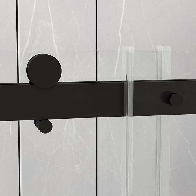 Sunrosa Semi-Frameless Glass Shower Door, 60" W x 76" H Single Sliding Shower Door, Shower Door with Tempered Glass 5/16"(8mm), Black
