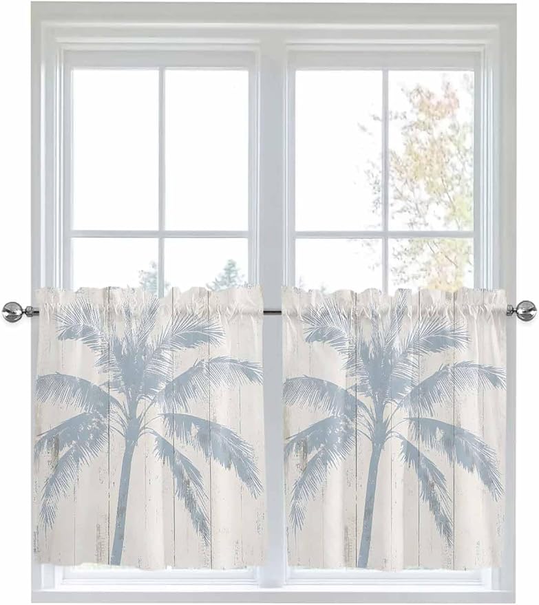 Summer Coconut Tree on Vintage Wood Grain Window Valance Curtains, Seaside - Image 6