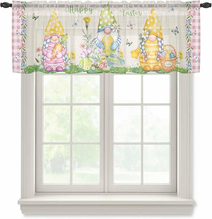 Easter Sheer Valances for Windows 60"x18", Light Filtering Kitchen Curtains by Unknown