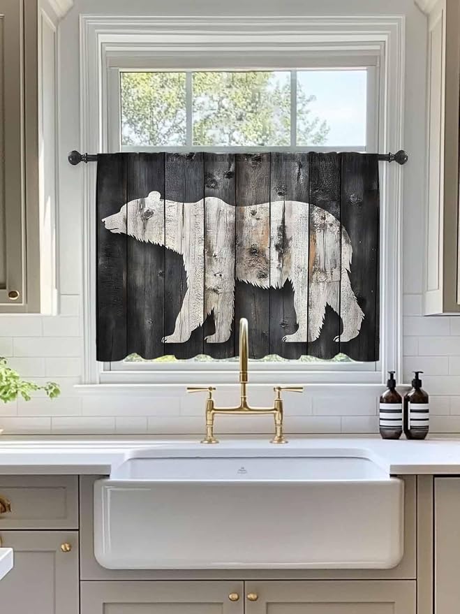 Sheer Curtains 54 Inch Length, Farmhouse Country Vintage Wood Grain Privacy - Image 3
