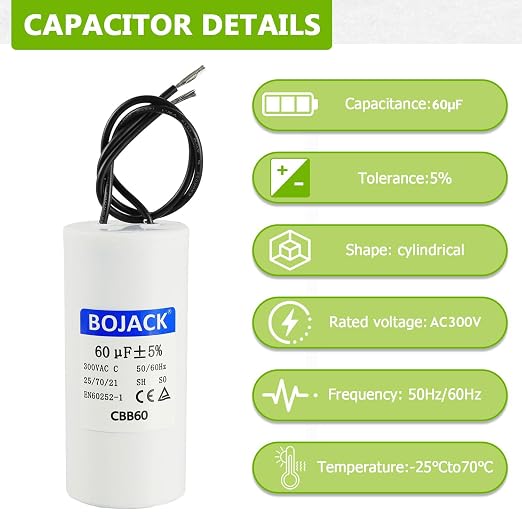 BOJACK Run Capacitor 60 uF 300V AC 60 MFD CBB60 2 Wire 50/60Hz Cylinder Motor - Image 5