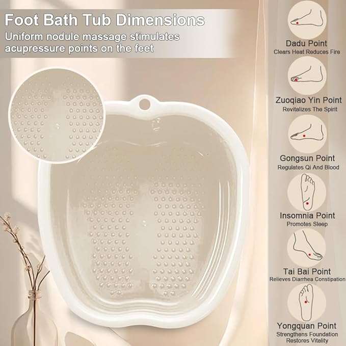 Foot Soaking Tub Large Size Foot Basin Sturdy Soaking Feet Bucket Massager Tub Exfoliation Callus Pedicure Foots Spa Bath Bucket for Women and Men (White)