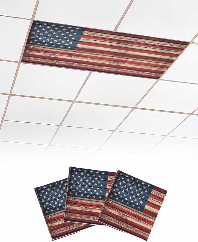 3 Pack Retro American Flag Fluorescent Light Covers Independence Day Stars and by Unknown