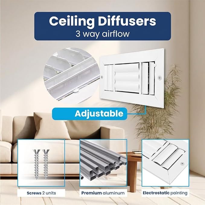 10x4 Aluminum 3-Way Air Vent Register HVAC Wall Ceiling Duct Cover Quiet - Image 4