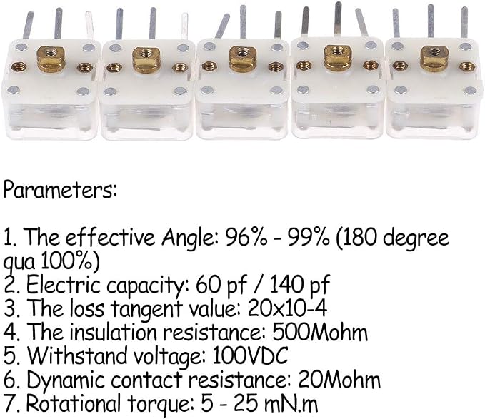 Acxico 5Pcs 223p Duplex Radio Variable Capacitor 60pf/140pf 2.1mm Hole Shaft - Image 3