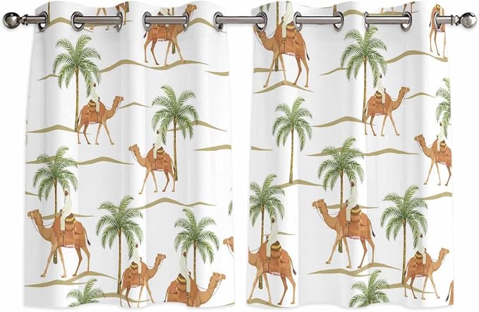 2 Panel Kitchen Cafe Curtains, Desert Camels Sunlight Filtering Nature Air by Hokiten