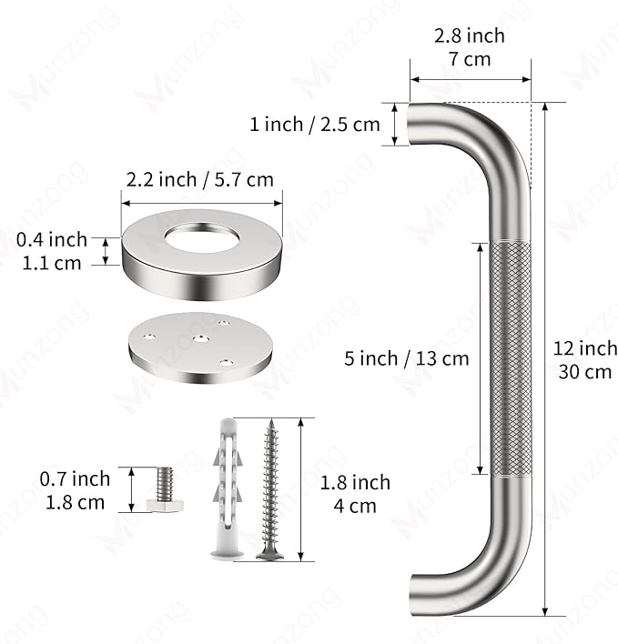 12 Inch Anti Slip Shower Safety Bars,Munzong 2 Pack Bathroom Grab Bars for Bathtubs and Showers,Brushed Nickel Knurled Handicap Balance Bar,Safety Hand Rail Support Elderly Senior Bath Handle
