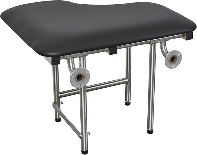32" x 22.5" Black Padded Wall Mount Folding Left-Handed Transfer Bench Shower Seat with Legs, ADA Compliant