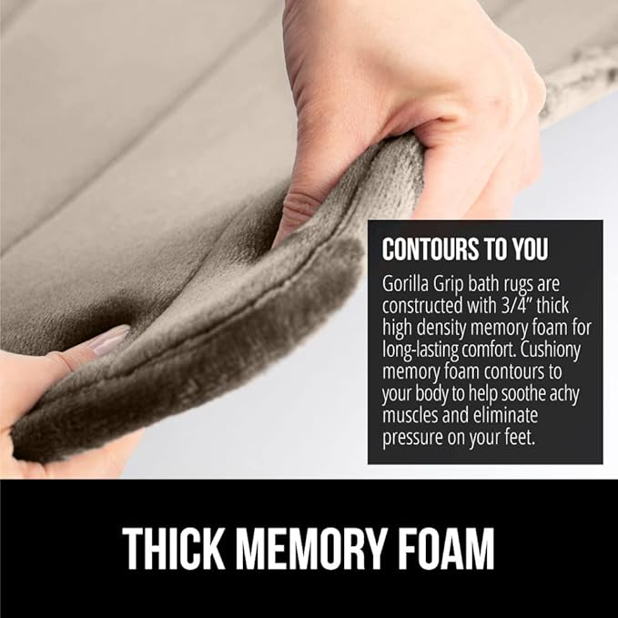 GORILLA GRIP Memory Foam Bath Mat, Soft Absorbent US Designed Bathroom Rug, Gripping Dots Machine Washable Bathmat, Cushioned Floor Mats, Shower Sink Rugs Room Décor Accessories, 30x20 Taupe