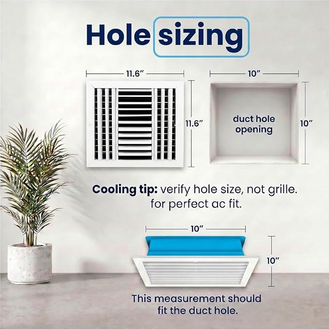 10x10 Aluminum 3-Way HVAC Vent Cover Register Wall Ceiling Quiet Adjustable - Image 3