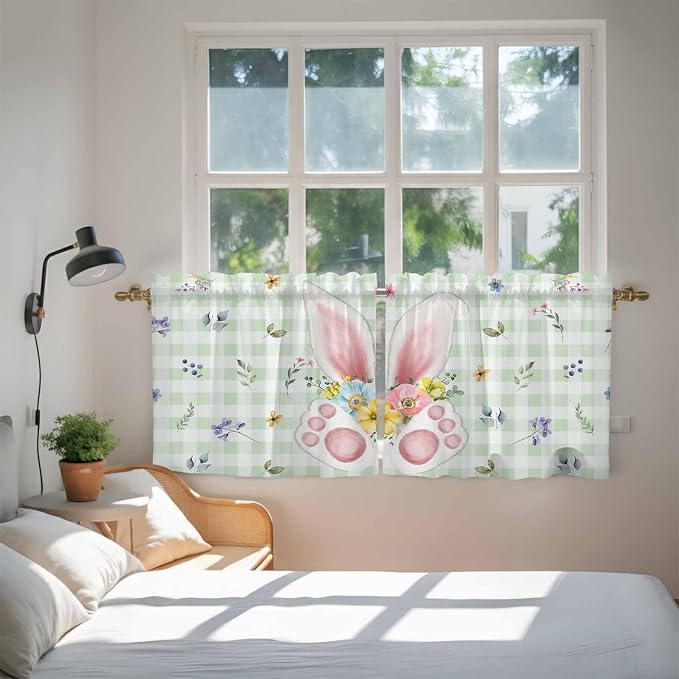 Easter Kitchen Tier Curtains 36 Inch Long 2 Panel Set, Rod Pocket Half Window - Image 4