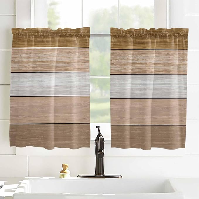 Retro Farm Wood Board Window Valance Curtains, 2 Panel - Image 2