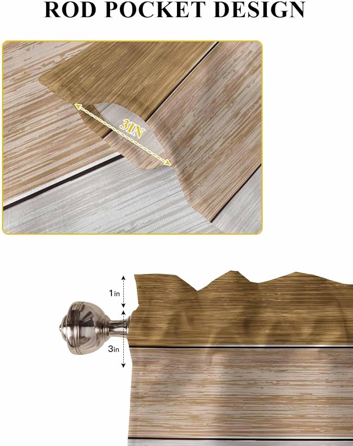 Retro Farm Wood Board Window Valance Curtains, 2 Panel - Image 6
