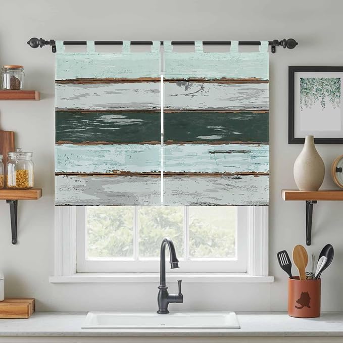 Blue Teal Bedroom Curtains 63 Inch Length, Window Curtains Tab Top, Vintage - Image 3