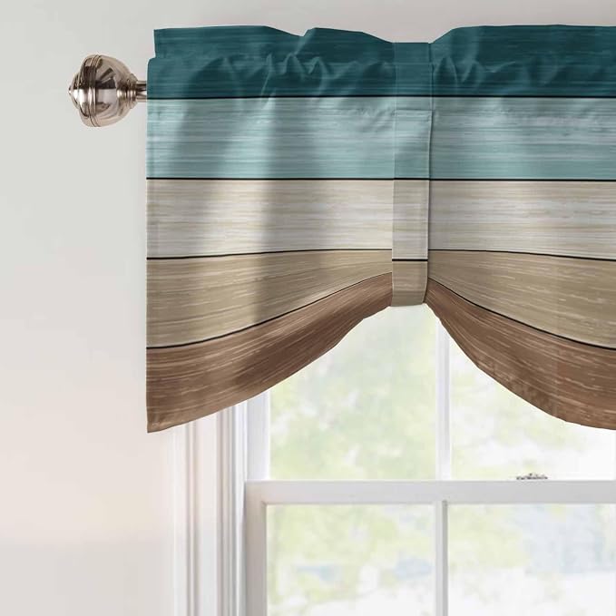 Teal Brown Tie Up Valance Curtains - Image 4