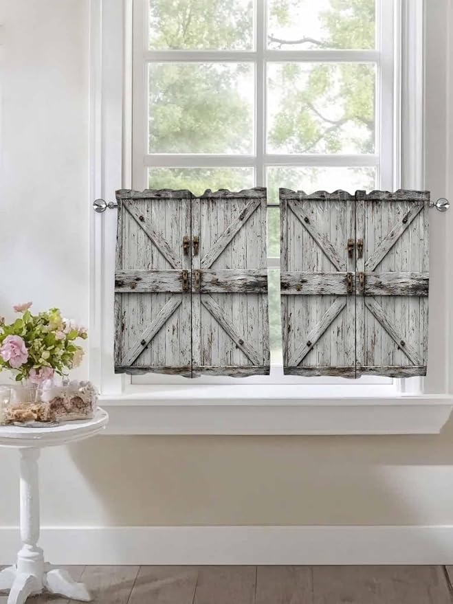 Vintage Gate Half Window Curtain 36 Inches Long, Farmhouse Wooden Grain Shabby - Image 7