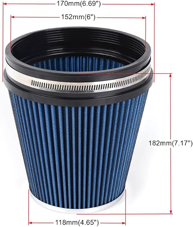 MUGE RACING 6" 152 mm High Flow Inlet Air Filter, Air Intake Cone Filter - Image 6