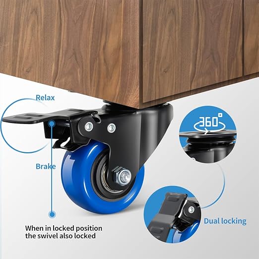 Swivel Caster Wheels 600LBS, 2 Inch Heavy Duty Casters Set of 4 - Image 6