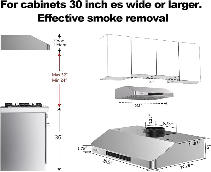 30 Inch Under Cabinet Range Hood, 980CFM Fast Venting Ducted, Kitchen Hood - Image 7