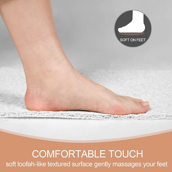 Joyhalo Shower Mats for Showers Anti Slip for Elderly, 17'' x 30'' Non Slip Bath Mat for Inside Shower, Bath Tub Mats for Bathroom Non Slip for Shower, PVC Loofah Bathroom Mats, White