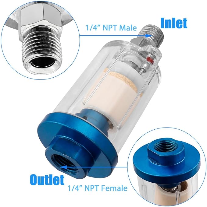 3 Pcs Compressed Air Filter Water Oil Separator, 1/4 Inch NPT Inlet and Outlet - Image 3