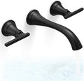 Brass Tub Filler Wall Mount 3 Hole, Farmhouse Black Tub Faucet, High Pressure 2 Handle Matte Black Bathtub Faucet Set with Long Spout Reach, Rough-in Valve