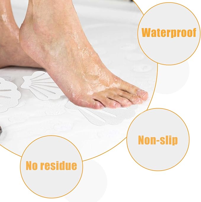 30 Pcs Non Slip Bathtub Stickers White Adhesive Decals Sea Shell Shape Shower Stickers for Floor, Ladders, Bath Tub, Stairs, Bathroom
