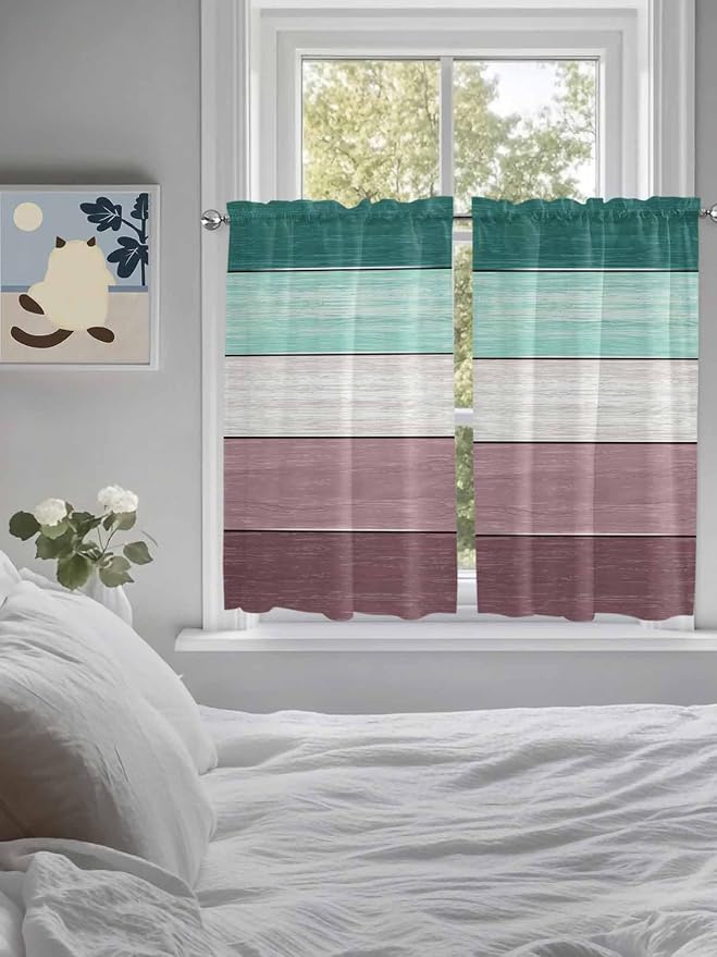 Retro Farm Woodcuts Texture Window Valance Curtains, 2 Panel - Image 3