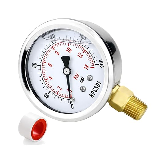 0-200 Psi Glycerin Liquid Filled Low Pressure Gauge, 2.5" Dial Size, 1/4" G by BPSSDI