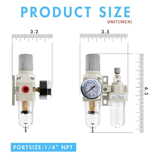 1/4" NPT Air Compressor Water Separator Regulator Filter Combo Compressed Air - Image 2