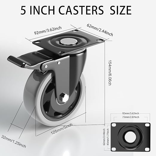 Casters Set of 4 Heavy Duty, 5 Inch Caster Wheels - Image 2