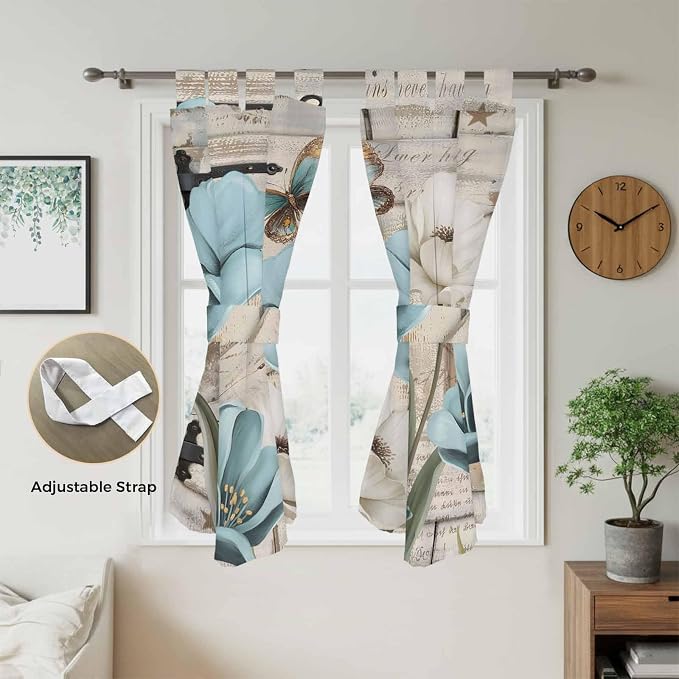 Teal Blue Tulips Living Room Curtains 84 Inch Length, Window Curtains Tab Top - Image 5