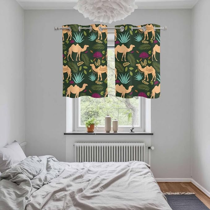 2 Panel Kitchen Cafe Curtains, Retro Desert Camel Sunlight Filtering Nature Air - Image 5